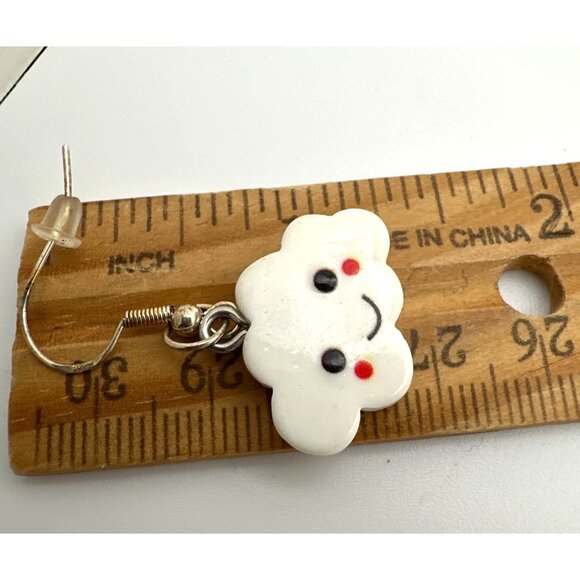 Cheery Happy Smiley Face Cloud Earrings Handmade Dangle Drop Kids Teens Adults - Picture 4 of 4